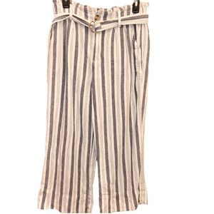 Mason & Belle Jacqueline Paperbag Linen Blend Belted Wide Leg Pants Blue white 8